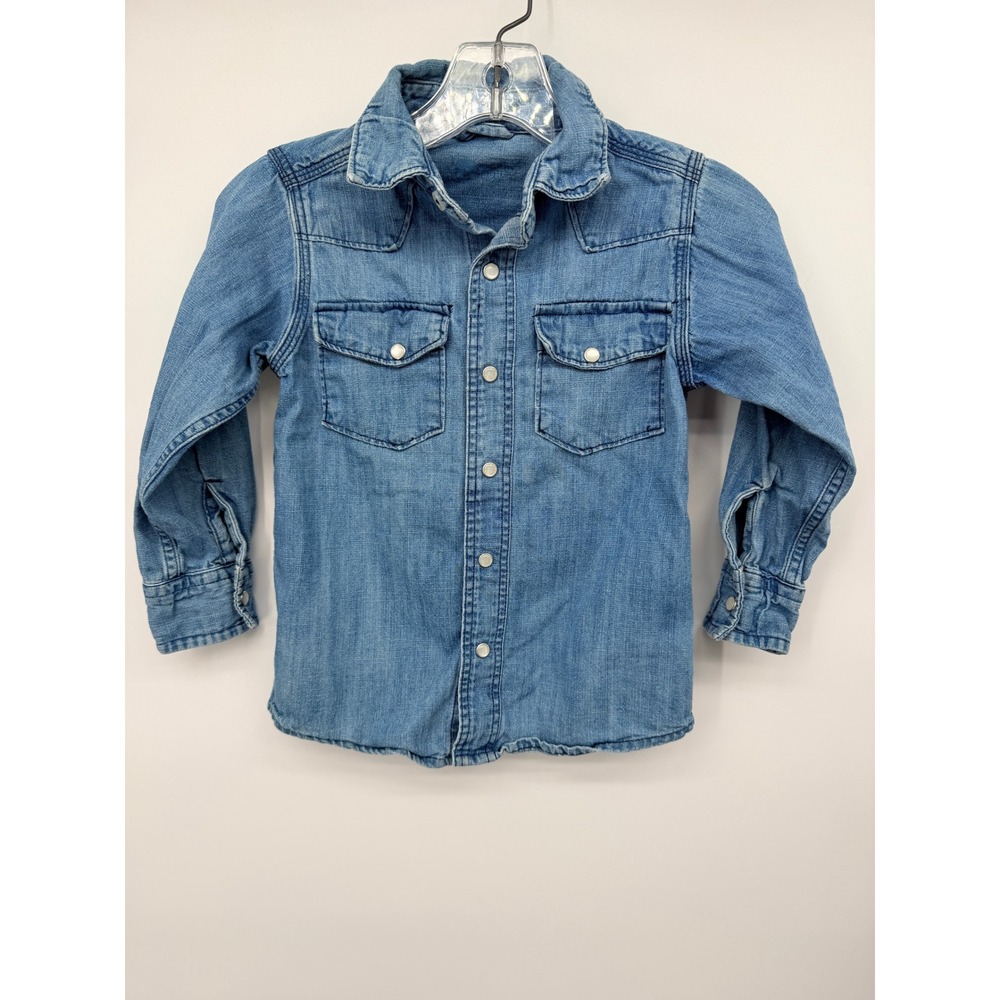 RuggedButts Denim Shirt Kids 3T Blue Good Western Snap Button Down Cotton